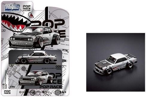 Skyline GT-R V8 Drift Hakosuka RHD (Right Hand Drive) Silver Metallic with Carbon Hood and Shark Mouth Graphics Enigma Exclusive Edition 1/64 Diecast Model Car by Pop Race PR64-PRE005 in Kuwait