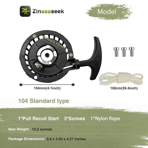 104 Recoil Pull Starter Start fit for 43cc 47cc 49cc 2 Stroke 50cc 63cc 70cc 4 Stroke Engine Lawn Mower Motor Kart Pocket Bike Mini Moto Kid Bike ATV Quad Wheeler (104mm Standard-Black) in Saudi Arabia