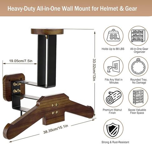 Helmet Wall Mount, Motorcycle Helmet Holder Wall Mount with Helmet Stand,Motorcycle Helmet Wall Mount | Heavy-Duty All-Purpose Gear Rack & Motorcycle Gear Rack | 88LBS Capacity for Football, Cycling in Saudi Arabia