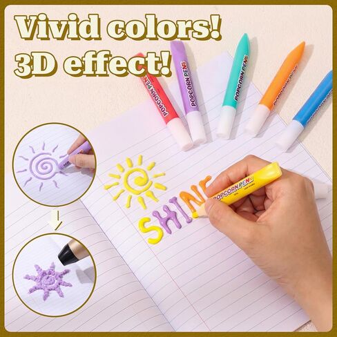 Honoson 48 Pcs Magic Puffy Neon Gel Pens Bulk 6 Color Bubble Popcorn Paint Pen 3D Art Foam Texture DIY Bubble Popcorn Drawing Markers for Xmas Kids Art Painting Supplies for Home School Birthday Gift in Kuwait