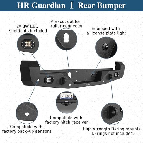 Hooke Road Tacoma Rear Bumper w/2 ×18W LED Lights for 3rd Gen Toyota Tacoma 2016 2017 2018 2019 2020 2021 2022 2023 in Kuwait