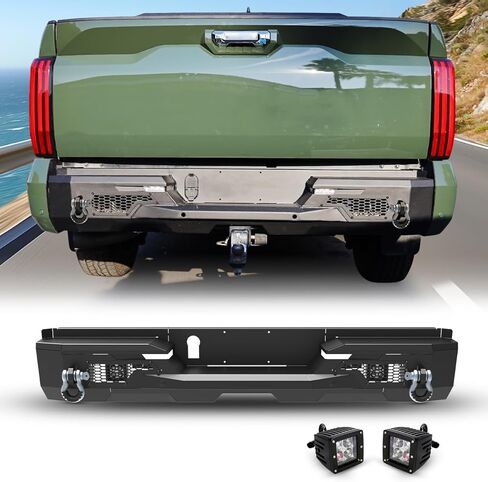 مصد خلفي كامل العرض لسيارة Toyota Tundra 2007-2013، مصد خلفي أسود من الفولاذ شديد التحمل Toyota Tundra 07-13 مع حلقتين على شكل حرف D، وإضاءة جراب 4 بوصات وفتحة تثبيت لأجهزة استشعار وقوف السيارات in Kuwait
