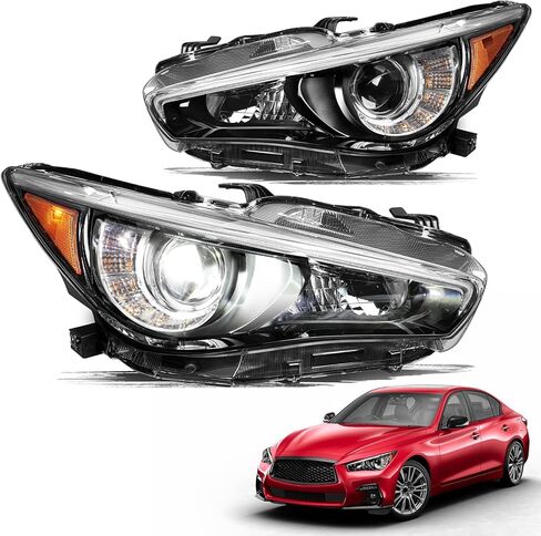 JSBOYAT Fits for 2014 2015 2016 2017 2018 2019 2020 2021 2022 Infiniti Q50 w/o AFS Left Driver Side Headlight Assembly Projector Headlamp w/LED DRL in Saudi Arabia