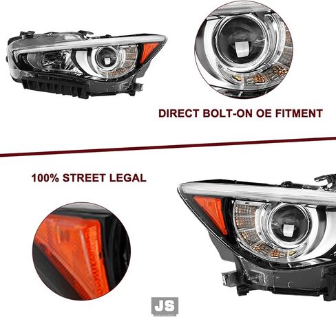JSBOYAT Fits for 2014 2015 2016 2017 2018 2019 2020 2021 2022 Infiniti Q50 w/o AFS Left Driver Side Headlight Assembly Projector Headlamp w/LED DRL in Saudi Arabia