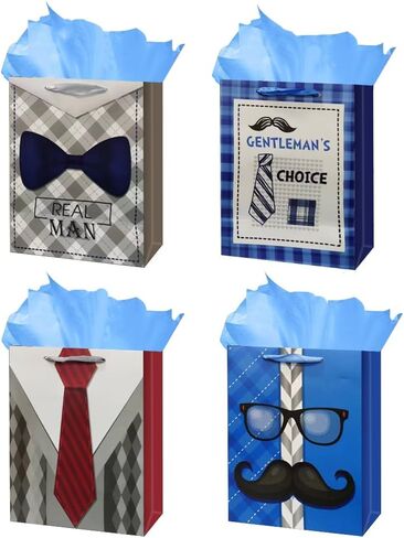 Colodeol 4 Pcs 9" Father's Day Gift Bags with Tissue Paper，Medium Small Fathers Day Bags with Handles Fathers Paper Bags Treat Bags Candy Bags Bulk for Dad in Saudi Arabia