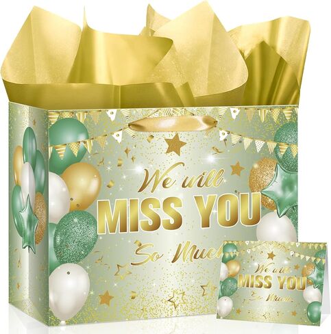 Farewell Going Away Party Decorations Rose Gold We Will Miss You Gift Bags with Wrapping Paper Greeting Card for We Will Miss You,Goodbye,Retirement,Coworker Office Leaving Party Supplies Decor Gifts in Kuwait