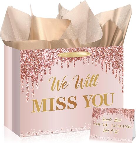 Farewell Going Away Party Decorations Rose Gold We Will Miss You Gift Bags with Wrapping Paper Greeting Card for We Will Miss You,Goodbye,Retirement,Coworker Office Leaving Party Supplies Decor Gifts in Kuwait