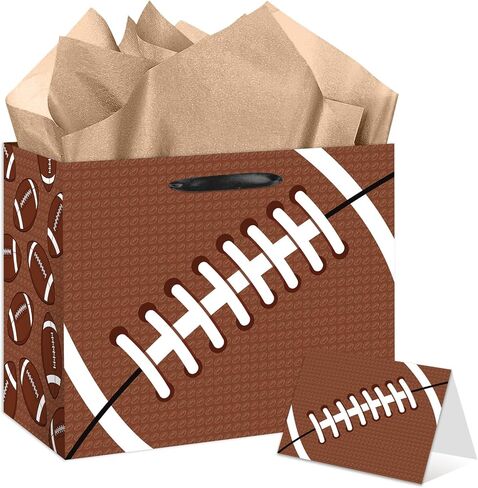 YXYASR Large Football Gift Bag, Sports Gift Bag with Tissue Paper and Greeting Card with Envelope, Football wrapping paper Bag for Birthday, Game Day Football Party Supplies in Kuwait