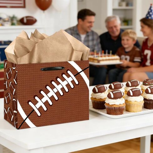 YXYASR Large Football Gift Bag, Sports Gift Bag with Tissue Paper and Greeting Card with Envelope, Football wrapping paper Bag for Birthday, Game Day Football Party Supplies in Kuwait