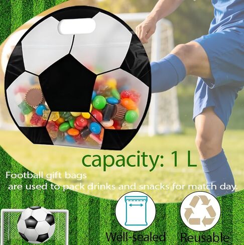 12 pcs Soccer Goodie Bags with Handles, Reusable Sealed Stand-Up Snack & Candy Treat Bags for Soccer Theme Birthday Party, Game Day Practice & Kids Boys Party Favors (12PCS #514) in Saudi Arabia