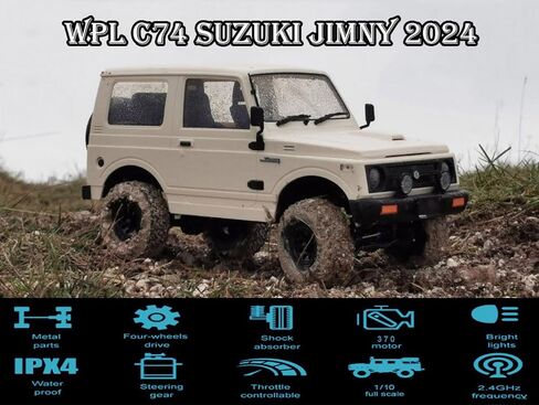 HLSFWDRIVE WPL C74 Jimny RC Rock Crawler RC Truck 4x4 RC Crawler Off Road شاحنة التحكم عن بعد مع علبة تروس دوارة مضادة، توجيه خنق متناسب للمحرك 370 درجة، هيكل ورقي زنبركي درجة هواية in Kuwait