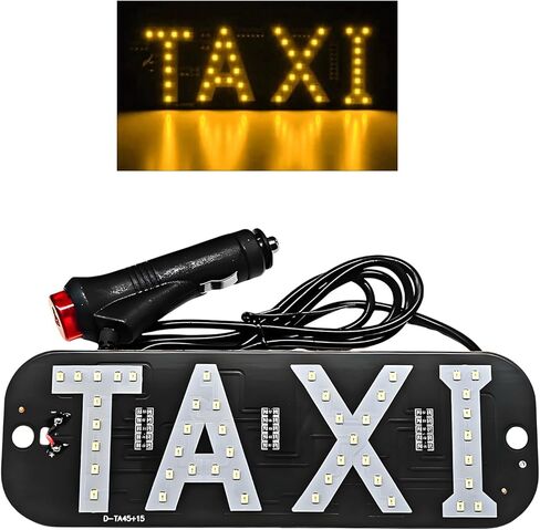 Taxi LED Sign Decor, Bright Taxi Logo LED Light with 12V Car Charger Inverter & Suction Cups, Vibrant Cab Indicator Lamp Taxi Flashing Hook on Window for Drivers, Car Accessories (Yellow) in Saudi Arabia