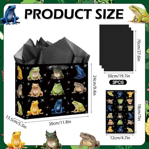 Frog Gift Bag Frog Birthday Gift Bag with Tissue Paper and Card Black Starry Sky Frogs Wrapping Paper Bags for Boys Girls Kid Adult Black Amphibian Theme Bags for Birthday Baby Shower Party Decoration in Kuwait