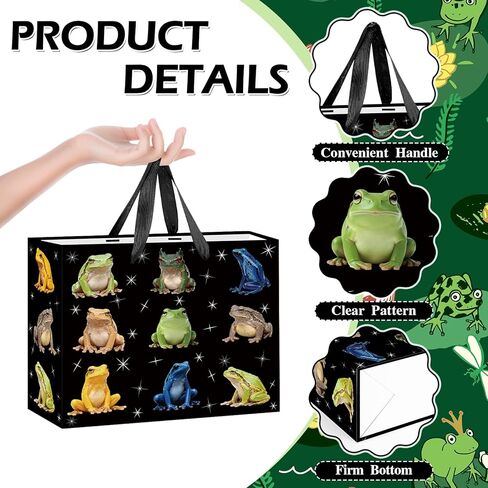 Frog Gift Bag Frog Birthday Gift Bag with Tissue Paper and Card Black Starry Sky Frogs Wrapping Paper Bags for Boys Girls Kid Adult Black Amphibian Theme Bags for Birthday Baby Shower Party Decoration in Kuwait