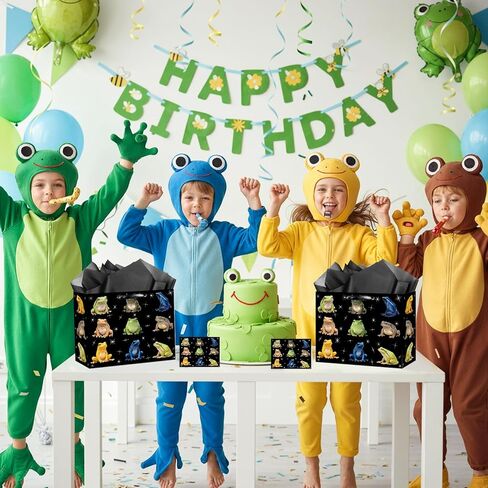 Frog Gift Bag Frog Birthday Gift Bag with Tissue Paper and Card Black Starry Sky Frogs Wrapping Paper Bags for Boys Girls Kid Adult Black Amphibian Theme Bags for Birthday Baby Shower Party Decoration in Kuwait
