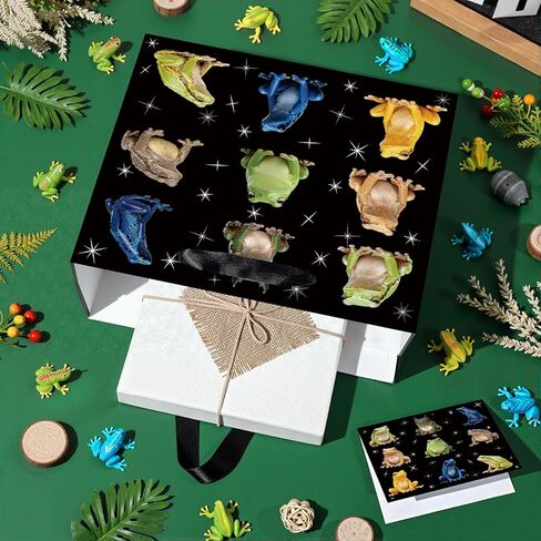 Frog Gift Bag Frog Birthday Gift Bag with Tissue Paper and Card Black Starry Sky Frogs Wrapping Paper Bags for Boys Girls Kid Adult Black Amphibian Theme Bags for Birthday Baby Shower Party Decoration in Kuwait
