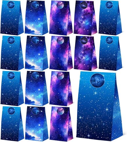 24 Pcs Galaxy Paper Bags with Stickers,Outer Space Themed Birthday Party Favor Bags Solar System Planet Gift Bags,Space Party Favors Starry Sky Goodies Bags Decor Supplies, 4 Designs in Kuwait