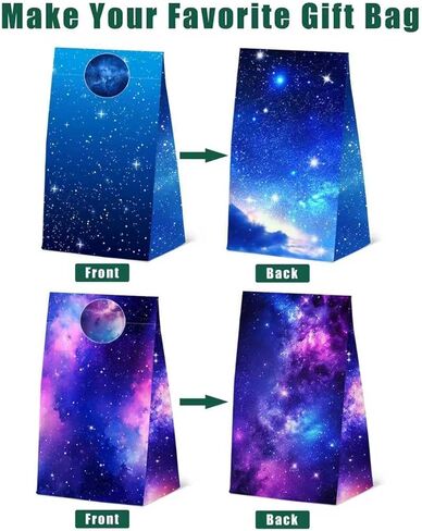 24 Pcs Galaxy Paper Bags with Stickers,Outer Space Themed Birthday Party Favor Bags Solar System Planet Gift Bags,Space Party Favors Starry Sky Goodies Bags Decor Supplies, 4 Designs in Kuwait