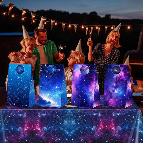 24 Pcs Galaxy Paper Bags with Stickers,Outer Space Themed Birthday Party Favor Bags Solar System Planet Gift Bags,Space Party Favors Starry Sky Goodies Bags Decor Supplies, 4 Designs in Kuwait