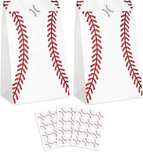 WATMTIN 24 Pcs Baseball Party Gift Bags, Baseball Pattern Goodie Bags with Stickers, Paper Treat Candy Snack Bag for Baseball-Themed Party Games Sports Day Birthday Decorations Supplies in Saudi Arabia