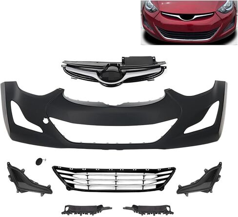 طقم غطاء المصد الأمامي Elantra متوافق مع 2014 2015 2016 Hyundai Elantra SE، Limited، Sport Sedan Korea مبني فقط مع الشبكة العلوية والشواية السفلية وغطاء ضوء الضباب in Kuwait