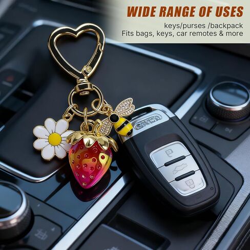 SIGZKK Cute Cherry Strawberry bag charms keychain purse accessories charm for women handbags Kawaii Flower Car Key Chain in Saudi Arabia
