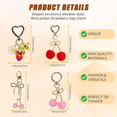 SIGZKK Cute Cherry Strawberry bag charms keychain purse accessories charm for women handbags Kawaii Flower Car Key Chain in Saudi Arabia