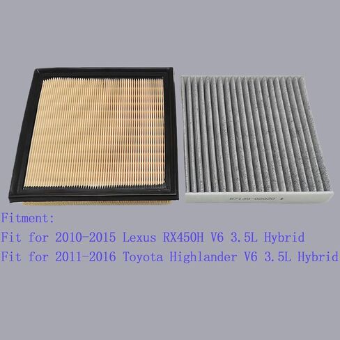 Engine & Cabin Air Filter Fit for 2010-2015 Lexus RX450H V6 3.5L Hybrid, Fit for 2011-2016 Toyota Highlander V6 3.5L Hybrid, Replace 17801-31141 87139-02020 in Kuwait