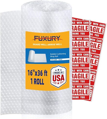 Fuxury Pink 16" Anti-Static Bubble cushion Wrap Roll Air Bubble Roll 1 Roll 36 Feet,Perforated Every 12",Included 10 Fragile Sticker Labels for Packaging Moving Shipping Boxes Supplies in Kuwait