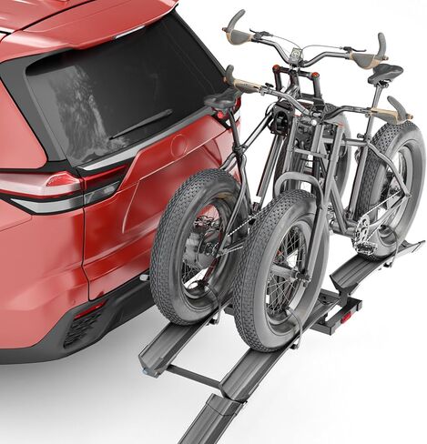 YZONA Foldable EBike Rack with Ramp for 2 Heavy Ebike, Fits 5'' Fat Tire Hitch Bike Rack, XXL Wheel Straps, Lockable & Tiltable, for Cars, SUVs, Trucks, Trailers in Kuwait