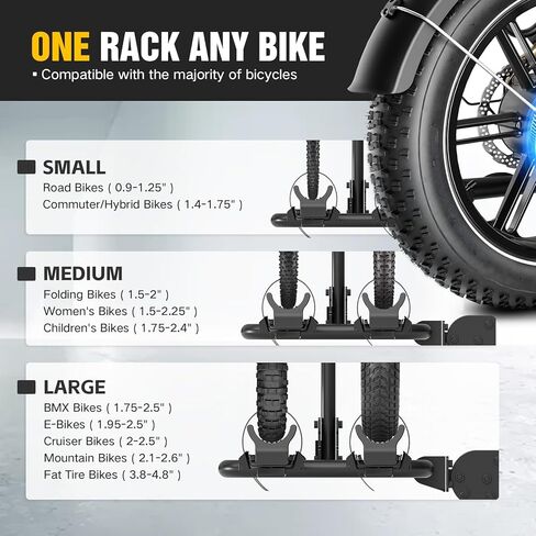 YZONA Foldable EBike Rack with Ramp for 2 Heavy Ebike, Fits 5'' Fat Tire Hitch Bike Rack, XXL Wheel Straps, Lockable & Tiltable, for Cars, SUVs, Trucks, Trailers in Kuwait