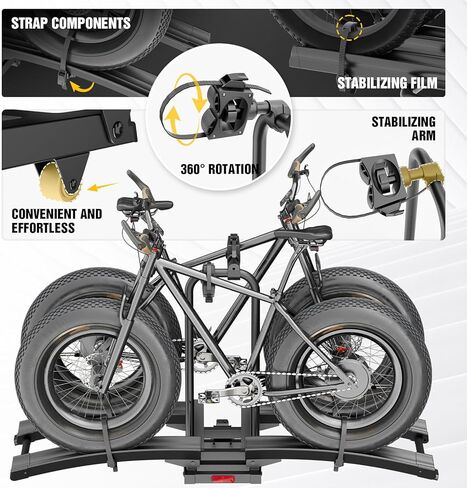 YZONA Foldable EBike Rack with Ramp for 2 Heavy Ebike, Fits 5'' Fat Tire Hitch Bike Rack, XXL Wheel Straps, Lockable & Tiltable, for Cars, SUVs, Trucks, Trailers in Kuwait