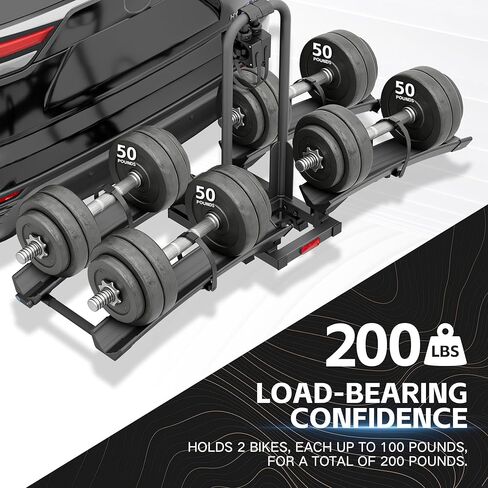 YZONA Foldable EBike Rack with Ramp for 2 Heavy Ebike, Fits 5'' Fat Tire Hitch Bike Rack, XXL Wheel Straps, Lockable & Tiltable, for Cars, SUVs, Trucks, Trailers in Kuwait