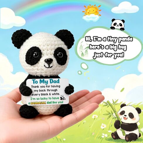 Dad Gifts for Fathers Day - Funny Gag Father's Day Crochet Panda Gift for Father Birthday from Daughter Son, Unique Cute Christmas Stocking Stuffers for Papa Daddy, Best Dad Ever Gifts in Kuwait