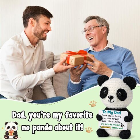 Dad Gifts for Fathers Day - Funny Gag Father's Day Crochet Panda Gift for Father Birthday from Daughter Son, Unique Cute Christmas Stocking Stuffers for Papa Daddy, Best Dad Ever Gifts in Kuwait