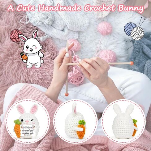 Easter Basket Stuffers - Handmade Crochet Bunny for Teens Boys Girls - Easter Egg Fillers for Kids Son, Graduation Birthday Gift for College Friend, Positive Appreciation Gifts for Teacher Coworker in Saudi Arabia