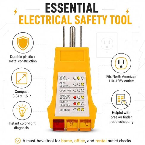 Outlet Tester,Plug Tester,Outlet Test Plug in,Electrical Outlet Test for Standard North American Ac Electrical Outlets, Receptacle Tester for Plug Security Test in Saudi Arabia