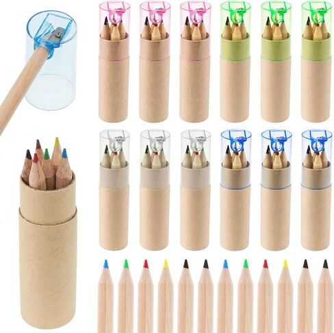 12 Packs Mini Colored Pencils Bulk with Sharpener, Portable Pencil Set in Tube for Classroom Reward, School Supplies, Art Drawing, Sketching, Party Gifts (6 Colors) in Saudi Arabia
