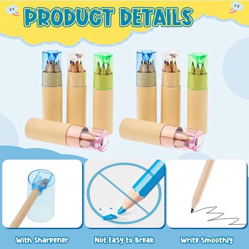 12 Packs Mini Colored Pencils Bulk with Sharpener, Portable Pencil Set in Tube for Classroom Reward, School Supplies, Art Drawing, Sketching, Party Gifts (6 Colors) in Saudi Arabia