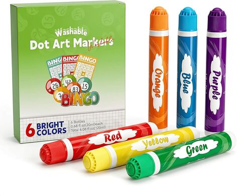 Bingo Daubers Clearance Bulk Dot Markers Quick Dry Fluorescent Fine Tip Dabbers Adults 6 Pack 6 Colors 20ML (0.67oz) for Seniors Casino Family Game Nights in Kuwait