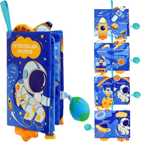 YOGINGO Baby Books - Montessori Toys Interstellar Universe Theme Baby Cloth Books 6 to 12 Months, Soft Stuffed High Contrast Crinkle Infant Sensory Toys, Boys&Girls Kids Early Learning Gifts in Kuwait
