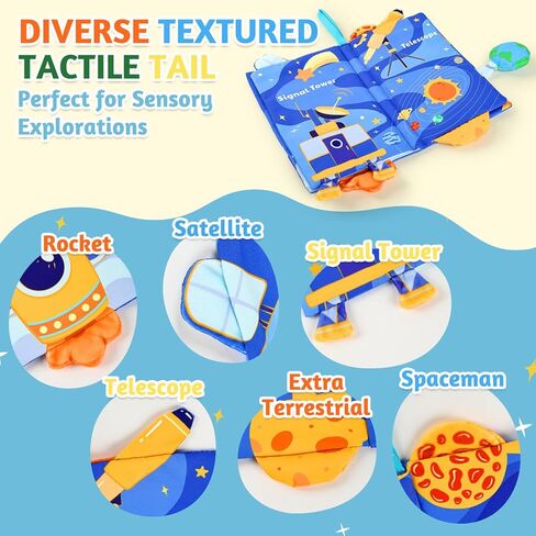 YOGINGO Baby Books - Montessori Toys Interstellar Universe Theme Baby Cloth Books 6 to 12 Months, Soft Stuffed High Contrast Crinkle Infant Sensory Toys, Boys&Girls Kids Early Learning Gifts in Kuwait
