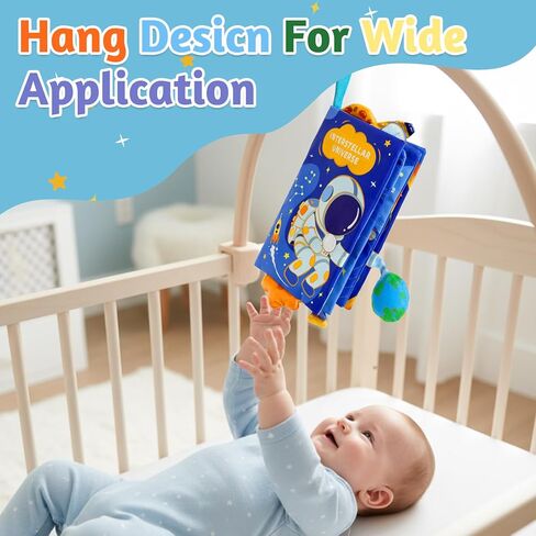 YOGINGO Baby Books - Montessori Toys Interstellar Universe Theme Baby Cloth Books 6 to 12 Months, Soft Stuffed High Contrast Crinkle Infant Sensory Toys, Boys&Girls Kids Early Learning Gifts in Kuwait