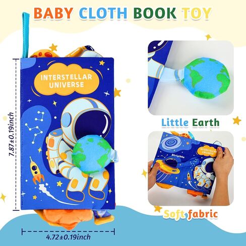 YOGINGO Baby Books - Montessori Toys Interstellar Universe Theme Baby Cloth Books 6 to 12 Months, Soft Stuffed High Contrast Crinkle Infant Sensory Toys, Boys&Girls Kids Early Learning Gifts in Kuwait