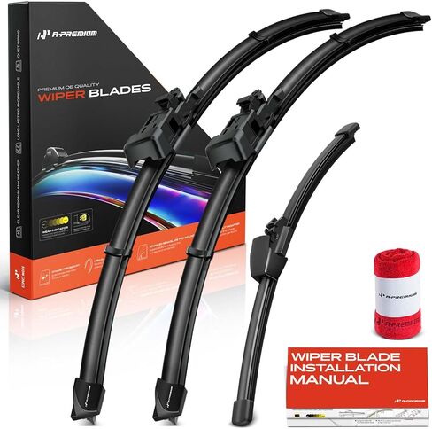 A-Premium 24"+19"+13" Windshield Wiper Blades Compatible with Volkswagen Jetta 2011-2012, R32 2008, Rabbit 2006-2009 - Front Rear Wiper Blade, TLP/FR_TL1, with Wear Indicator & Towel (Pack of 3) in Kuwait
