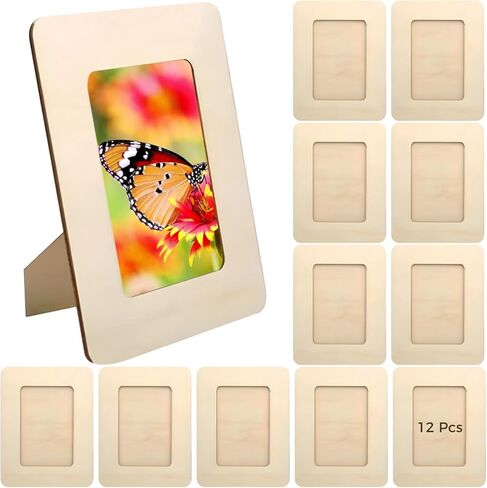 12 Pcs Unfinished Wood Picture Frames, 4x6 in Wooden Photo Frame Bulk for Youngsters Crafts DIY, Smooth Surface Safe Material, Long-Lasting Versatile Vertical Horizontal Display Stand for Gifts in Saudi Arabia
