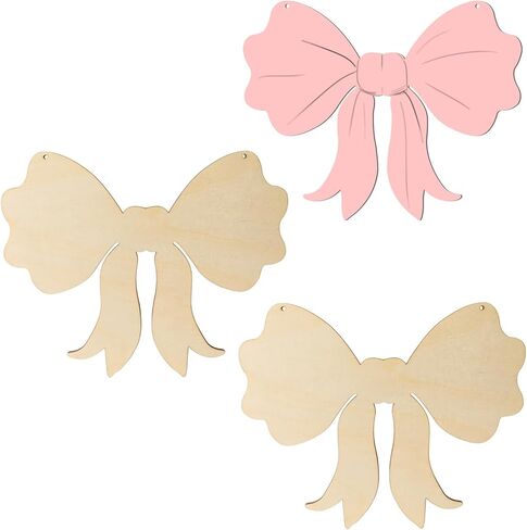 9.8In Bow Shape Unfinished Wood Bowknot Board Shape Wood Sign with Twines DIY for Door Wreath Window Garden Ornament Decoration 3Pack in Saudi Arabia