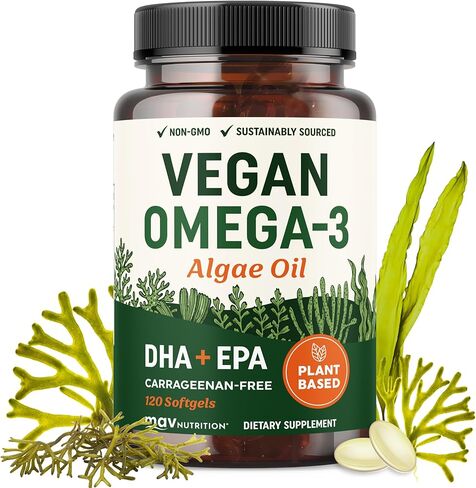 Vegan Omega 3 Algae Oil | Plant Based DHA EPA | Sustainably Sourced, No Carrageenan, Non GMO | Heart, Brain, Eye & Joint Health | Fish Oil Alternative | Algae Oil Omega 3 Supplement | 60 Softgels in Saudi Arabia