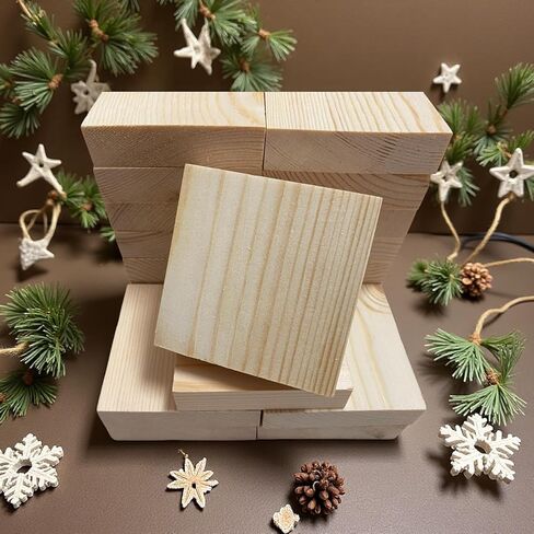 Unfinished Natural Mongolian Scots Pine Wood Blocks, 20 Pcs - 3.15 x 3.15 x 1 inch - for Painting, Craft Wood kit, Square Crafts, DIY Crafts, Wood Burning, Carving, Engraving, Ornaments, Wedding in Saudi Arabia