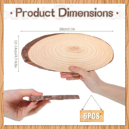 6 Pack 11 Inch Oval Wood Slice Basswood Plaque Hanging Signs with Jute, Unfinished Craft Wooden Slices Hanging Signs with Bark and Small Eye Ring for Burning Painting Crafts DIY, Painting, Ornament in Kuwait
